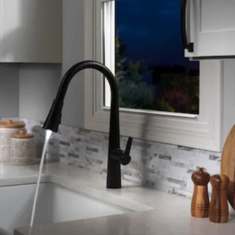 Allen + Roth Bryton Matte Black Single Handle Pull-down Kitchen Faucet with LED - Picture 3 of 12